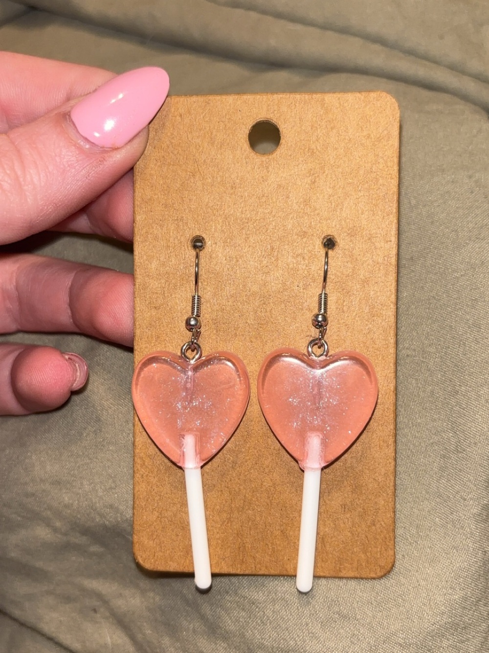 Pink Heart Lollipop Drop Earrings